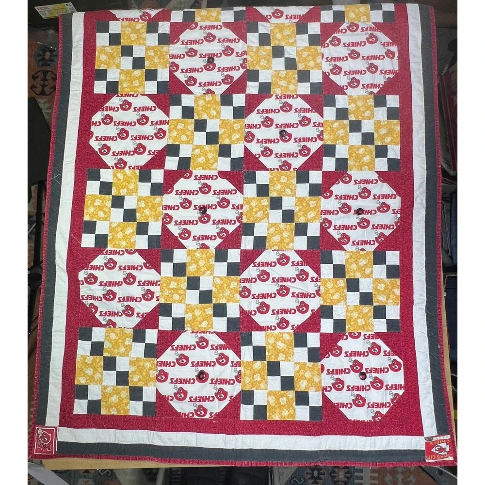 Kansas City Chiefs Handmade Patchwork Quilt Throw Blanket Red Gold‎ 59x41